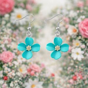 Green Flower Polymer Clay Spray Paint Beach Earrings